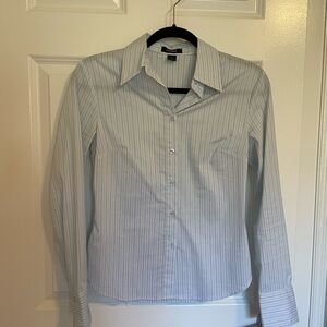 Express Light Blue Striped Women’s Y2K  Fitted Stretch Dress Shirt